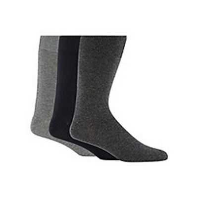 Pack of three black, grey and dark grey plain socks